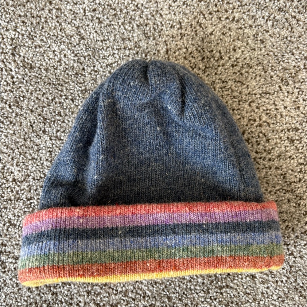 Vtg 1970s Colorful Striped Kids Beanie